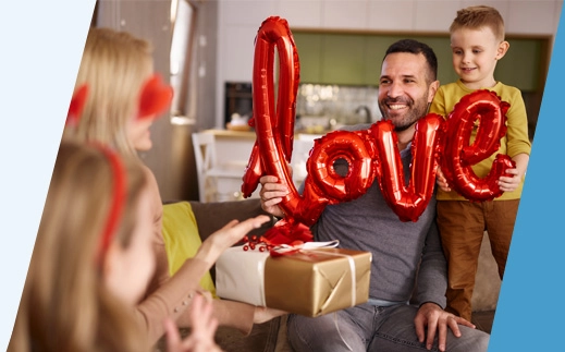 Family celebrating Valentines Day